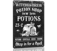 Duetom Witches Brew Potion Shop Halloween Metal Aluminum Sign Wall Art for Farmhouse Home Cafes Haunted House Halloween Holiday Party Decor 12x16 Inch