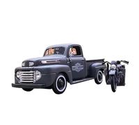 DUEVEL 1:24 For Ford F1 1948 Pickup + Motorcycle DiecastsAlloySimulation Car Model Adult Collection Boys Simulation Vehicle Playset(Grey)