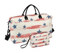 Duffel Bag 4th Of July Red Stars Stripes Retro Weekender Overnight Bag Gym Bag with Adjustable Strap for Trekking 2 Pcs Set, 4th of July red stars stripes retro, Set Of 2, Art Deco