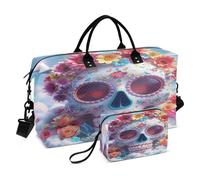 Duffel Bag Carry on Weekender Overnight Bag with Toiletry for Business Trips Multifunctional White Cartoon Of The Dead Flower Skull