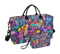 Duffel Bag Cartoon Graffiti Splashes Neon Colorful Carry On Weekend Bag Sports Duffel Bags with Toiletry Bag for Sports Multifunctional, cartoon graffiti splashes neon colorful, Set Of 2, Art Deco