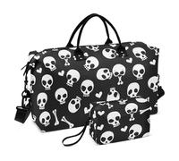 Duffel Bag Cute Skulls Bones Hearts White Black Weekender Travel Overnight Bag Gym Sports Duffel Bags with Toiletry Bag for Hiking Large Capacity, cute skulls bones hearts white black, Set Of 2, Art
