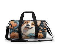 Duffel Bag for Men Women Gym Bag Color Butterfly Flower Travel Duffel Bag Waterproof Overnight Bag for Sports Workout, Corgi Pattern, 17.7in/9in/9in