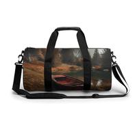 Duffel Bag for Men Women Gym Bag Fan And Flower Travel Duffel Bag Waterproof Overnight Bag for Sports Workout, Boat Parked by the Lake, 17.7in/9in/9in