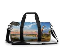 Duffel Bag for Men Women Gym Bag Fish Under The Sea Travel Duffel Bag Waterproof Overnight Bag for Sports Workout, African Landscape Nile River Giraffe, 17.7in/9in/9in