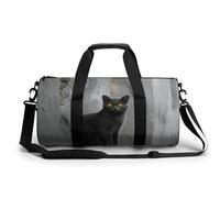 Duffel Bag for Men Women Gym Bag Rocky Coastline Travel Duffel Bag Waterproof Overnight Bag for Sports Workout, Gray Cat with Yellow Eyes, 17.7in/9in/9in