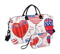 Duffel Bag for Travel & Makeup Pouch Set of 2, Cute Womens Carry on Weekender Duffel Balloons Hearts USA White Gym Duffle Bag