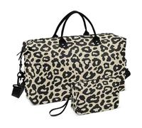Duffel Bag Overnight Bag Gym Bag with Adjustable Strap for Hiking Waterproof, beige black animal print