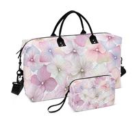 Duffel Bag Overnight Carry On Tote and Luggage Pink Flowers Workout Bag with Adjustable Strap for Sports, Inflorescence Hydrangea flower, Set Of 2, Art Deco