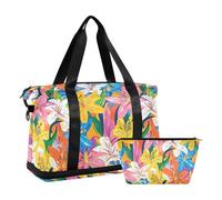 duffel bag Overnight Carry On Tote and Luggage Tote with Adjutable trap for Hiking 2 Pc et, Lily colorful