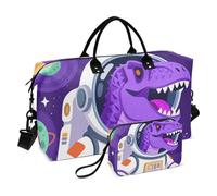 Duffel Bag Set 2 Pack Ultrasonic Quilted Mesh Pocket Versatile Storage Dinosaur Astronaut
