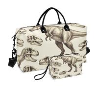 Duffel Bag Set 2 Pack Ultrasonic Quilted Mesh Pocket Versatile Storage Dinosaur Bones