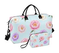 Duffel Bag Set 2 Piecing Full Print Detachable Sturdy Daily Storage Pastel Peony Bloom