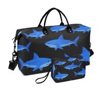Duffel Bag Set 2 Piecing Full Print Toiletry pouching Practical Workout Bright Blue Sea Hunters
