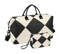 Duffel Bag Set 2 Piecing Ultrasonic Quilted Mesh Pocket Fashionable Gym Cream Argyle