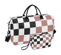 Duffel Bag Set 2 Piecing Ultrasonic Quilted Mesh Pocket Fashionable Gym Mixed Check