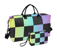 Duffel Bag Set 2 Piecing Ultrasonic Quilted Mesh Pocket Fashionable Gym Rainbow Check