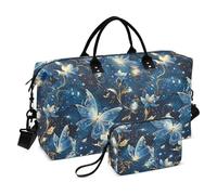Duffel Bag Surrealism Fairies Butterfly Electric Blue Gold Carry On Shoulder Weekend Tote with Toiletry Bag for Airplane Traveling Foldable bolsa de para hombre