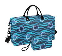 Duffel Bag Wave Blue Cute Animal Cat Sports Gym Bag with Adjustable Strap for Trip 2 Pcs Set bolso de mano para viajar en avion