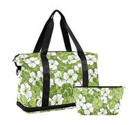 duffel bag Weekend gym bag port Carry with Adjutable trap for Travel 2 Pc et, green and FLOWER and whites