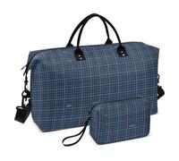 Duffel Bags Carry on Bag with Toiletry Bag for Workout 2 Pcs Set Vintage Buffalo Plaid Checked Navy Blue