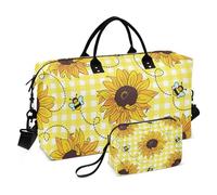 Duffel Bags Carry On Weekend Bag Cute Bees Happy Good Luck and Sunflowers Flower Sport Training Bag with Toiletry Bag, Cute bees happy good luck And Sunflowers Flower, Set Of 2, Art Deco