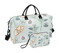 Duffel Bags Overnight Carry On Tote and Luggage Beautiful Butterflies Rustic Flowers Green Sport Training Bag with, Beautiful Flying Safari Butterflies Rustic Flowers leaves, Set Of 2, Art Deco