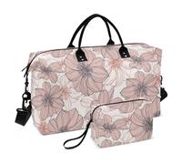 Duffel Bags Weekender Overnight Bag Flowers Large Flowers Pink Gym Bag with Toiletry Bag for Business, Floral Large Flowers Graphic Line, Set of 2, Art Deco, Floral Big Flowers Graphic Line, Set of 2,