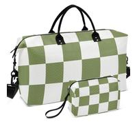 Duffel Bags Weekender Travel Overnight Bag, Checkered Plaid Moss, One Size | Large Gym Bag Large Capacity with Adjustable Strap Black White Wavy Checkerboard Fabric Print
