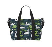 Duffle Bag Foldable Travel Gym Bag Carry On Luggage Handbag Overnight Crossbody Bags for Men Women - Beautiful White Swans on The Lake, Black, One Size