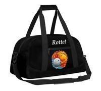 Duffle Bag for Boys with Your Name, Lightweight Overnight Weekender Bag for School Gymnastics Travel, Red White Flame Soccer Ball, 18.9"L x 8.7"W x 7"10.6"H