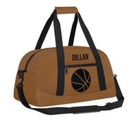 Duffle Bag for Boys with Your Name, Lightweight Overnight Weekender Bag for School Gymnastics Travel, Brown, 18.9"L x 8.7"W x 7"10.6"H