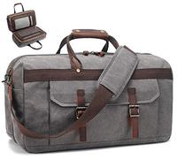 Duffle Bag for Men Waterproof Genuine Leather Canvas Travel Duffel Bags for Women Overnight Weekender Bag for Traveling, 1-Grey, L, Vintage