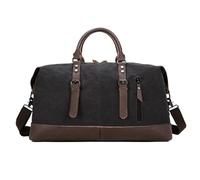 Duffle Bag for Travel 42L Canvas Duffel Bag Carry on Genuine Leather Overnight Weekender Bag for Men (Black)