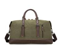 Duffle Bag for Travel 42L Canvas Duffel Bag Carry on Genuine Leather Overnight Weekender Bag for Men (Green)