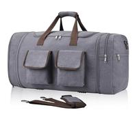 Duffle Bag for Travel, Canvas Travel Duffel Bags Large Travel Bags Overnight Weekend Gym Bag Carry On Duffel Bag with Wet Dry Separation Pocket & Shoe Compartment, Grey, Expandable Duffle Bag