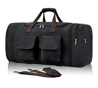 Duffle Bag for Travel, Canvas Travel Duffel Bags Large Travel Bags Overnight Weekend Gym Bag Carry On Duffel Bag with Wet Dry Separation Pocket & Shoe Compartment, Black, Expandable Duffle Bag