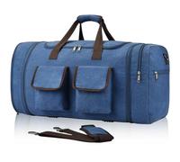 Duffle Bag for Travel, Canvas Travel Duffel Bags Large Travel Bags Overnight Weekend Gym Bag Carry On Duffel Bag with Wet Dry Separation Pocket & Shoe Compartment, Blue, Expandable Duffle Bag