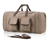 Duffle Bag for Travel, Canvas Travel Duffel Bags Large Travel Bags Overnight Weekend Gym Bag Carry On Duffel Bag with Wet Dry Separation Pocket & Shoe Compartment, Coffee, Expandable Duffle Bag