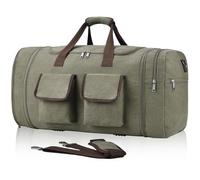 Duffle Bag for Travel, Canvas Travel Duffel Bags Large Travel Bags Overnight Weekend Gym Bag Carry On Duffel Bag with Wet Dry Separation Pocket & Shoe Compartment, Army Green, Expandable Duffle Bag