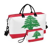 Duffle Bag for Travel & Make up Pouches Set of 2, Cute Women Gym Duffle Bag Overnight Carry on Bags Lebanon Flag