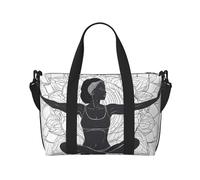 Duffle Bag Large Lightweight Foldable Print Weekender Bag Travel Bag Carry on Bag Overnight Bag, for Gym Sports Yoga Women, Yoga Meditation, Black, One Size