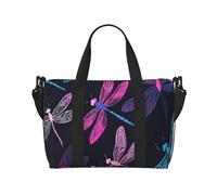 Duffle Bag Large Lightweight Foldable Print Weekender Bag Travel Bag Carry on Bag Overnight Bag, for Gym Sports Yoga Women, purple dragonfly, Black, One Size
