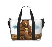 Duffle Bag Large Lightweight Foldable Print Weekender Bag Travel Bag Carry on Bag Overnight Bag, for Gym Sports Yoga Women, Bear working, Black, One Size