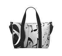 Duffle Bag Large Lightweight Foldable Print Weekender Bag Travel Bag Carry on Bag Overnight Bag, for Gym Sports Yoga Women, Music Notes Print, Black, One Size