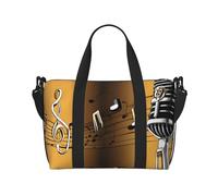 Duffle Bag Large Lightweight Foldable Print Weekender Bag Travel Bag Carry on Bag Overnight Bag, for Gym Sports Yoga Women, Microphone with Music Notes, Black, One Size