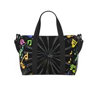 Duffle Bag Large Lightweight Foldable Print Weekender Bag Travel Bag Carry on Bag Overnight Bag, for Gym Sports Yoga Women, Music Notes, Black, One Size