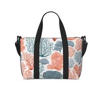 Duffle Bag Large Lightweight Foldable Print Weekender Bag Travel Bag Carry on Bag Overnight Bag, for Gym Sports Yoga Women, Coral Reef, Black, One Size