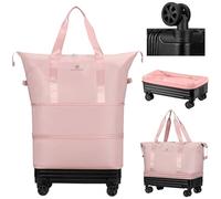 Duffle Bag with Wheels,Foldable Duffle Bag for Travel,Large Suitcases with Wheels,Foldable Travel Bag,Expandable Luggage,Carry on Luggage for Women Men, Pink, 16.9 inches x 9.05 inches x 28.7 inches,