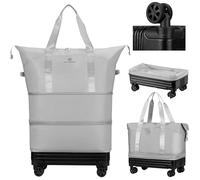 Duffle Bag with Wheels,Foldable Duffle Bag for Travel,Large Suitcases with Wheels,Foldable Travel Bag,Expandable Luggage,Carry on Luggage for Women Men, Gray, Carry on Luggage for Women Men